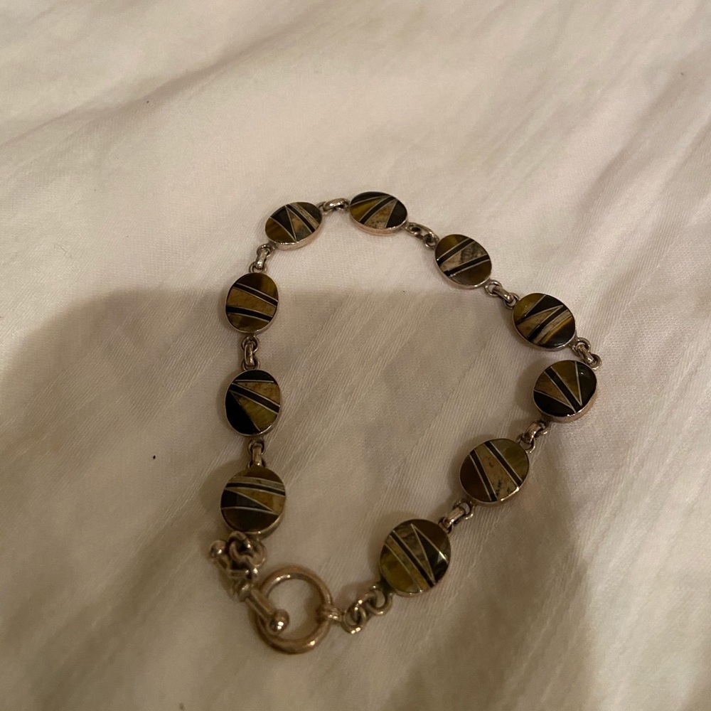 VINTAGE MEXICAN STERLING TIGER'S EYE BRACELET